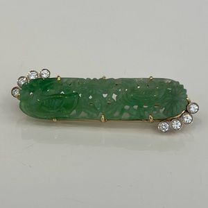 ESTATE JADE DIAMOND 14KT DIAMOND PIN